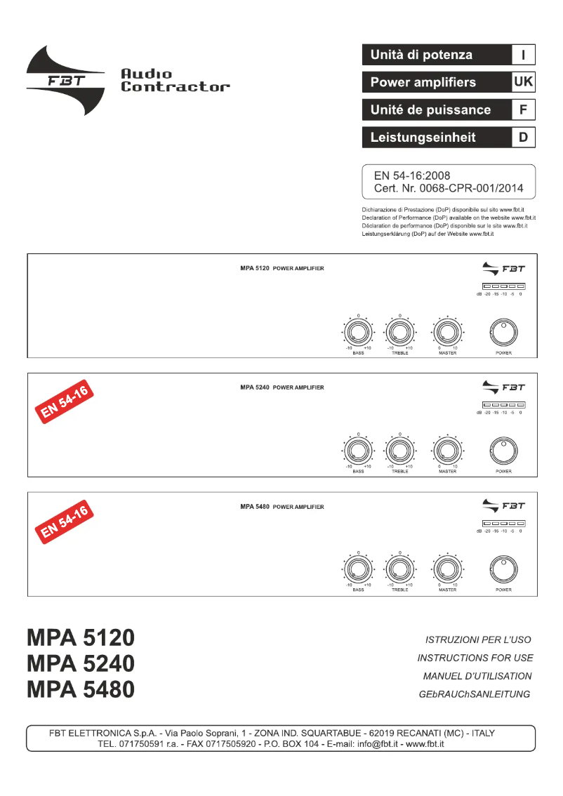 Page 1 de la notice Manuel utilisateur FBT MPA 5240