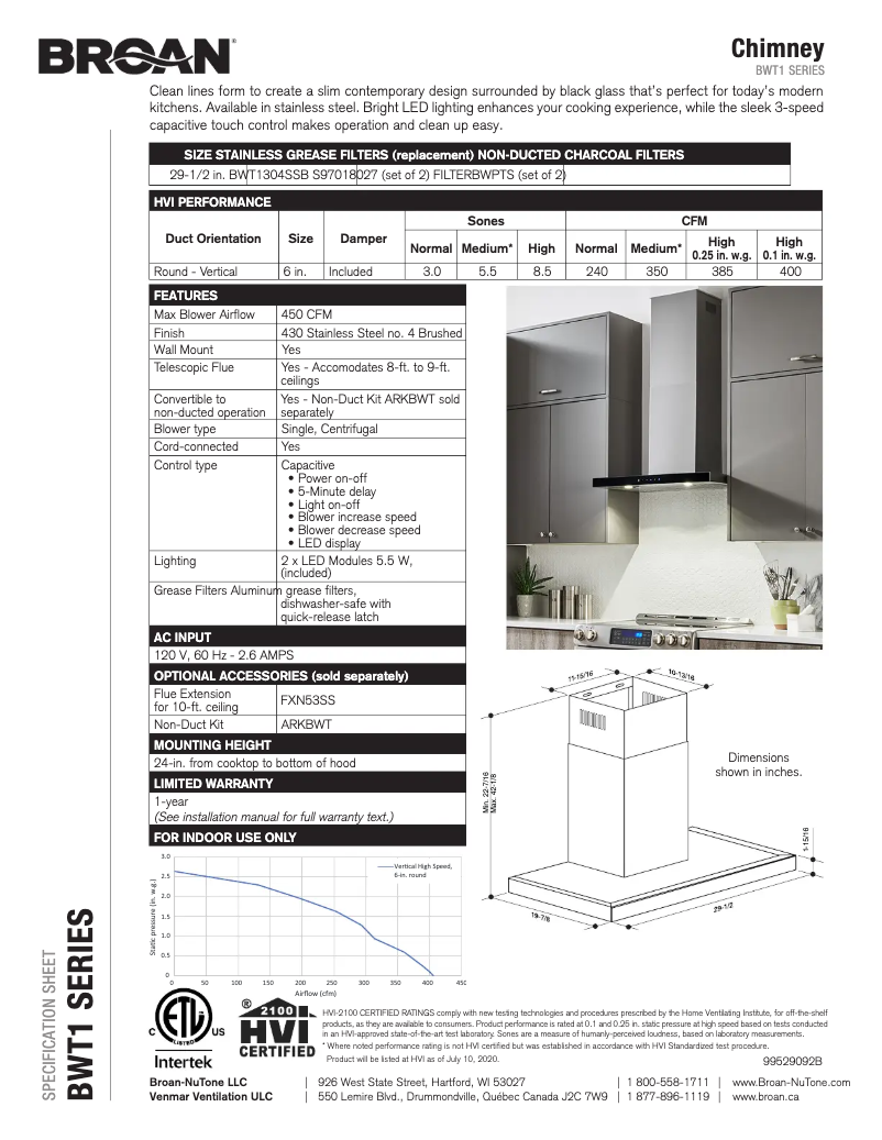 Page n°1 - Fiche technique Broan BWT1304SSB