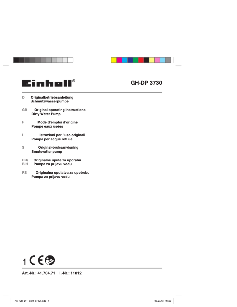 Page n°1 - Manuel utilisateur Einhell GH-DP 3730