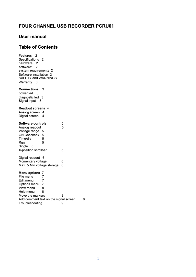 Imagen de la primera página del manual del dispositivo PCRU01