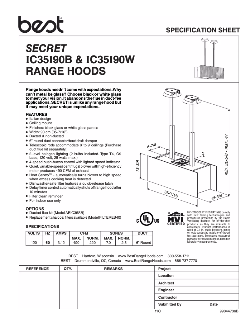 Page n°1 - Fiche technique Best Secret IC35I90W