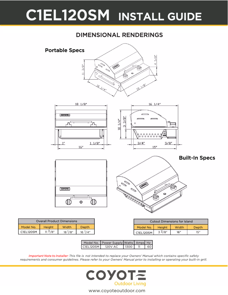Page 1 de la notice Fiche technique Coyote C1EL120SM