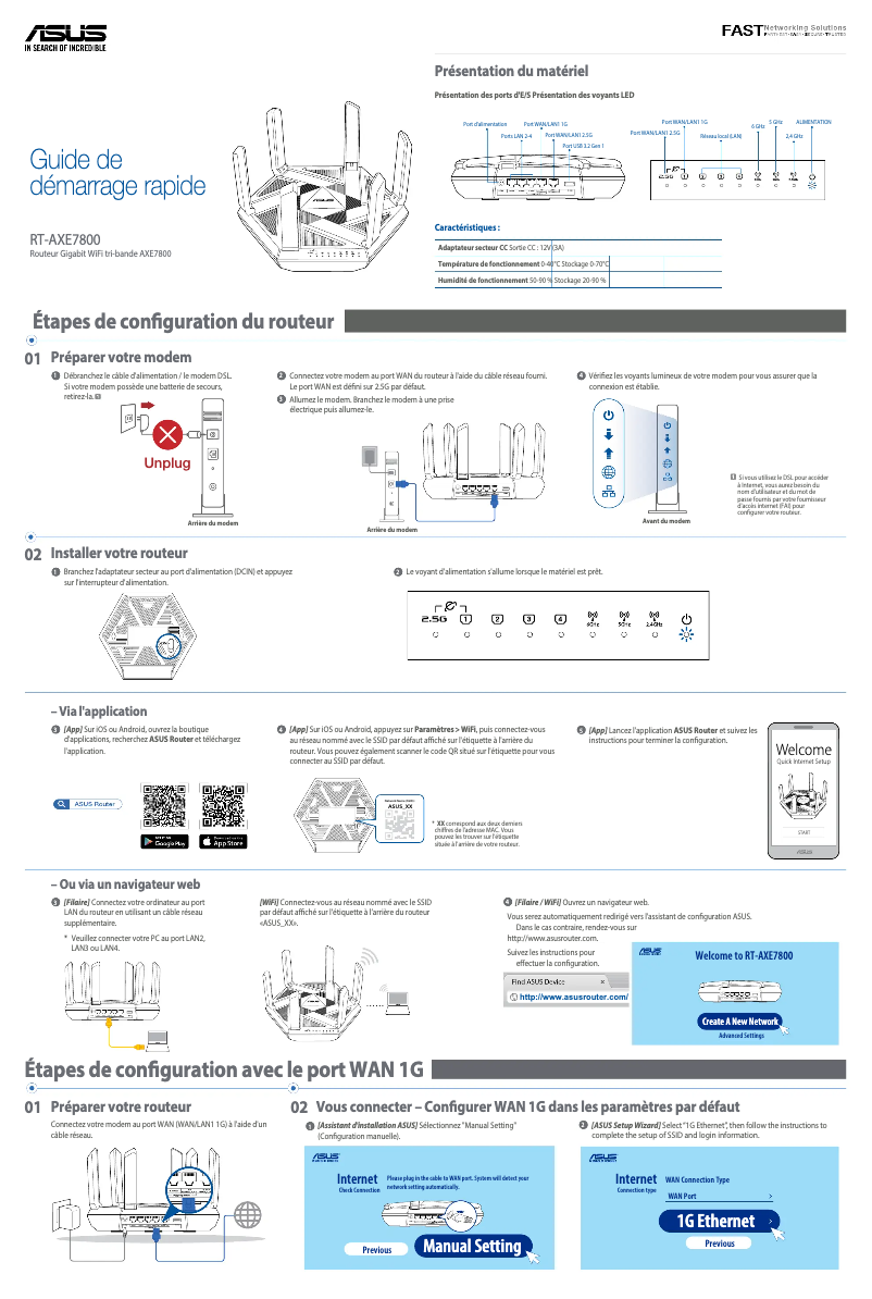 Page 1 de la notice Guide de démarrage rapide Asus RT-AXE7800