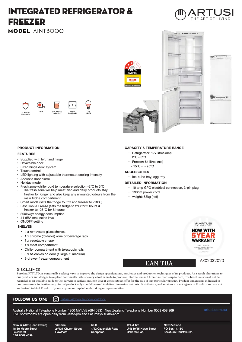 Page 1 de la notice Fiche technique Artusi AINT119