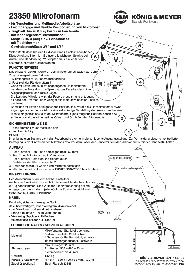 Page n°1 - Manuel utilisateur Konig & Meyer 23850