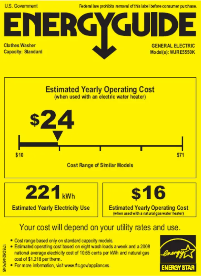 Page n°1 - Label énergétique GE WJRE5550KWW