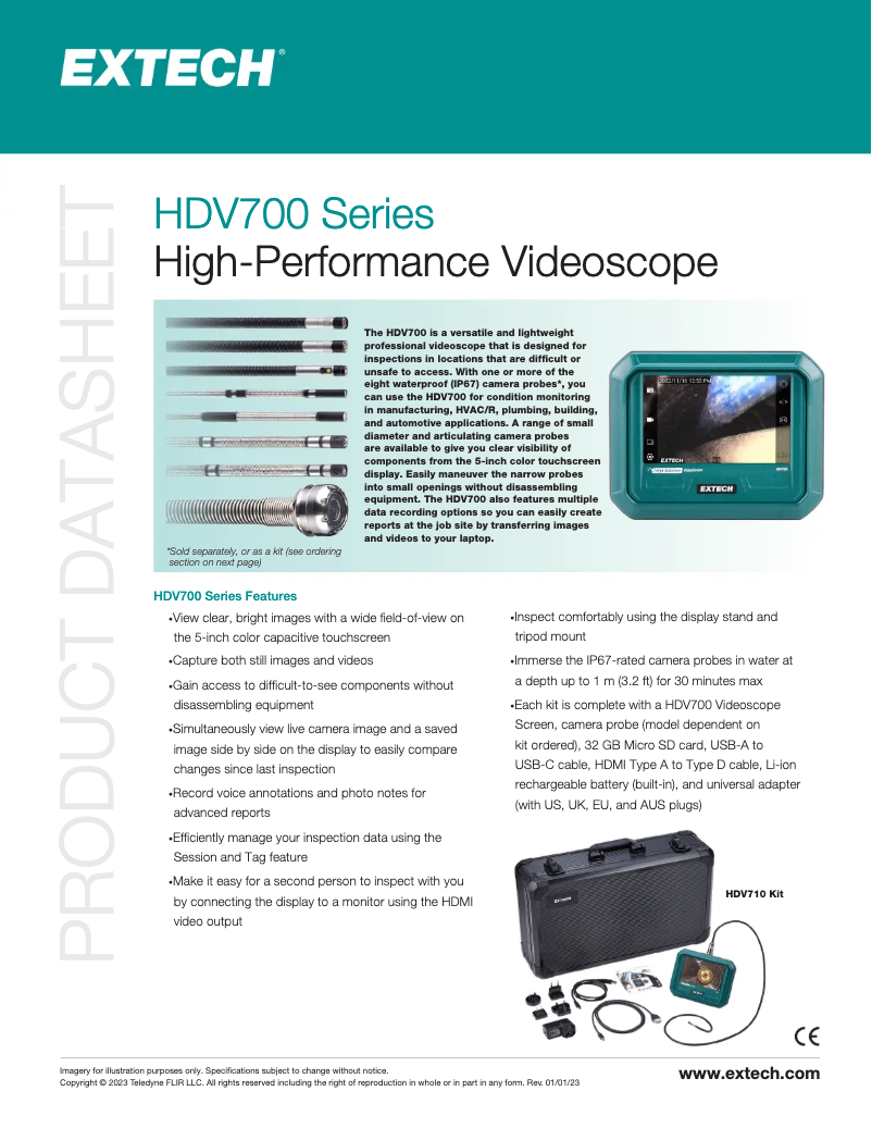 Page 1 de la notice Fiche technique Extech HDV700