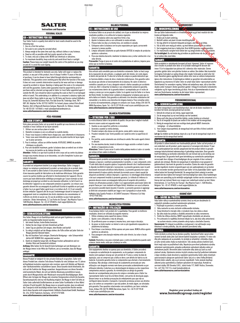 Page 1 de la notice Manuel utilisateur Salter 9193 PK3R