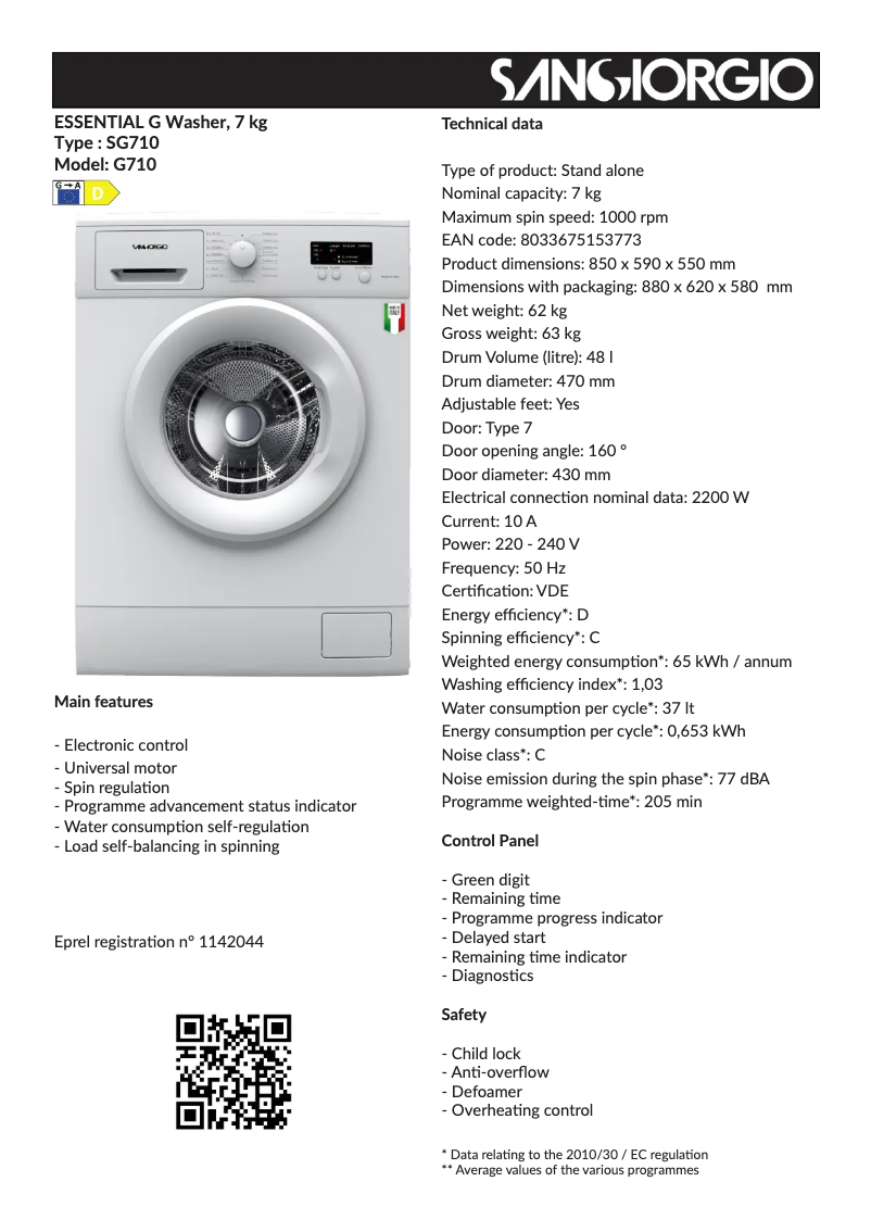 Image de la première page du manuel de l'appareil SG710