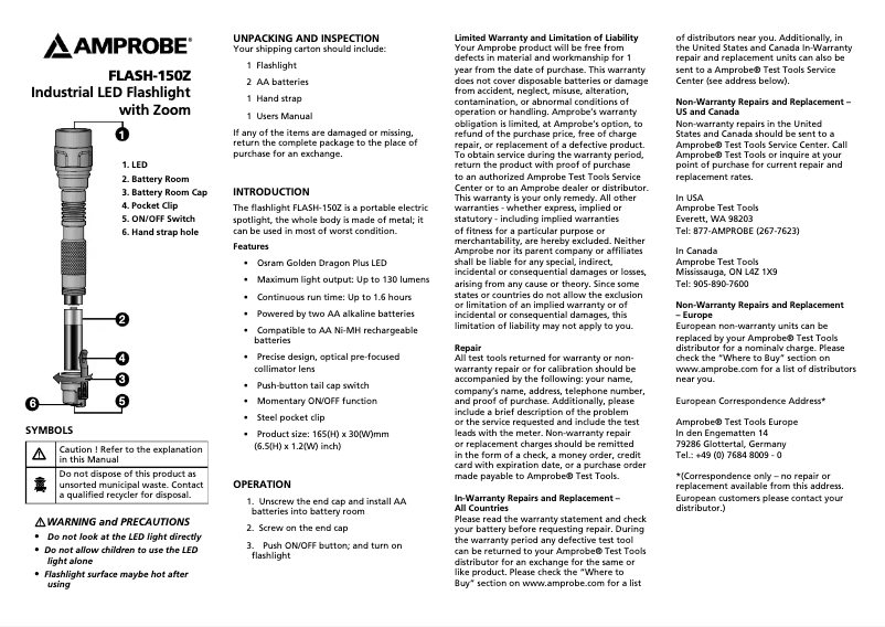 Page 1 de la notice Mode d'emploi Amprobe FLASH-150Z