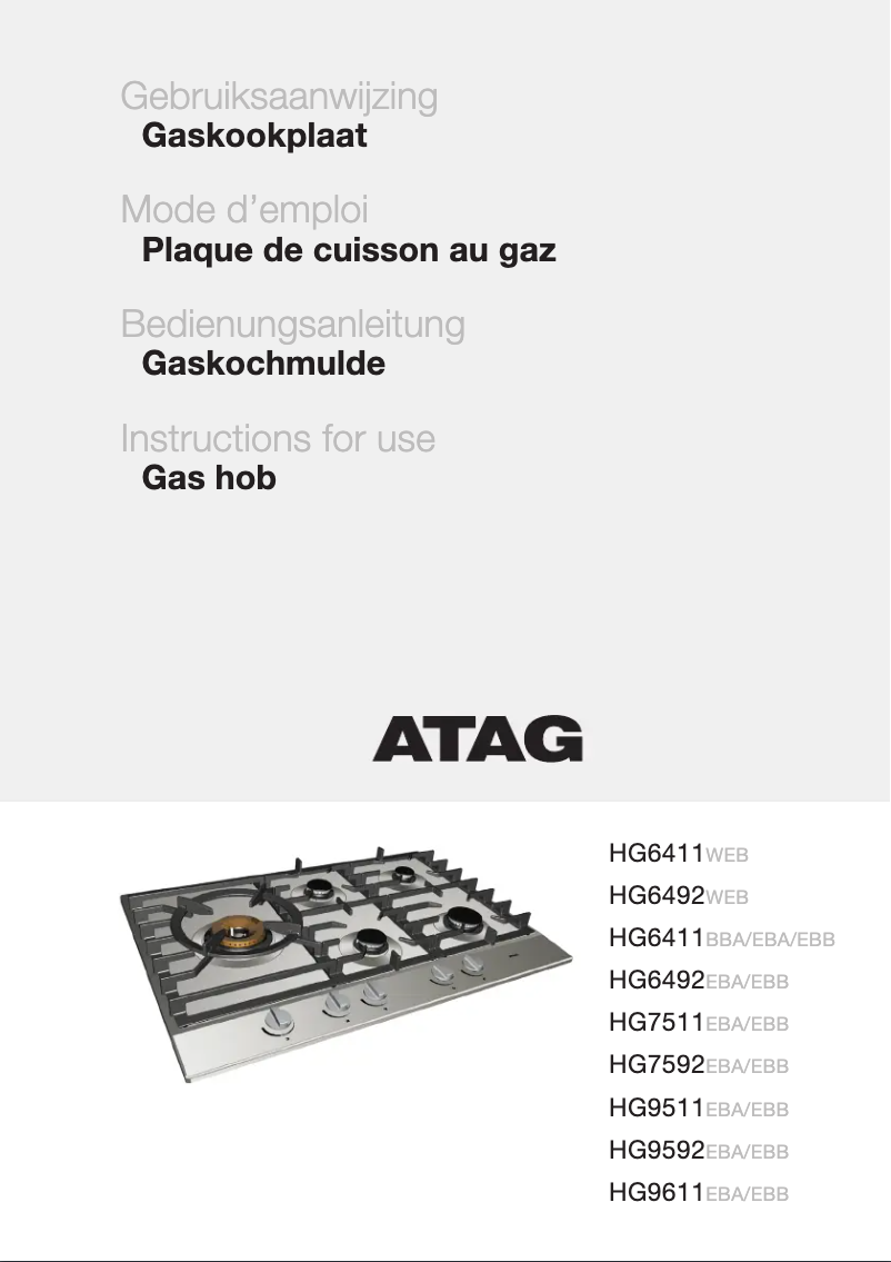 Page 1 de la notice Manuel utilisateur Atag HG6411WEBA