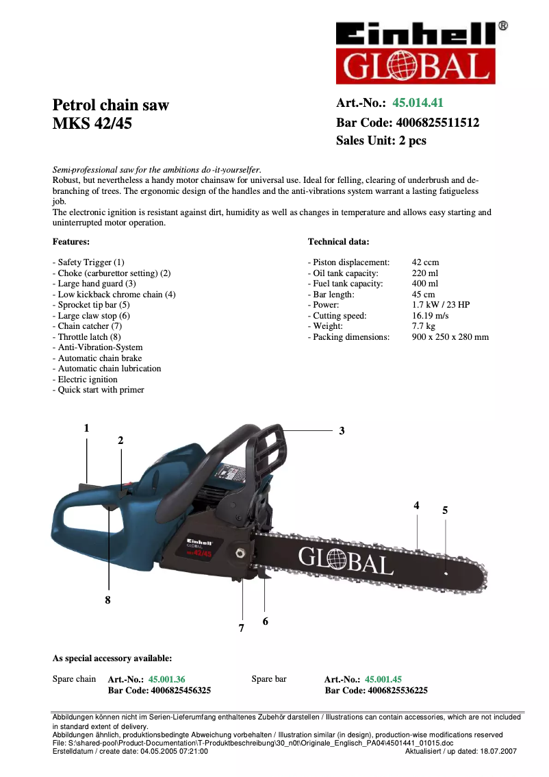 Page 1 de la notice Manuel utilisateur Global MKS 42/45