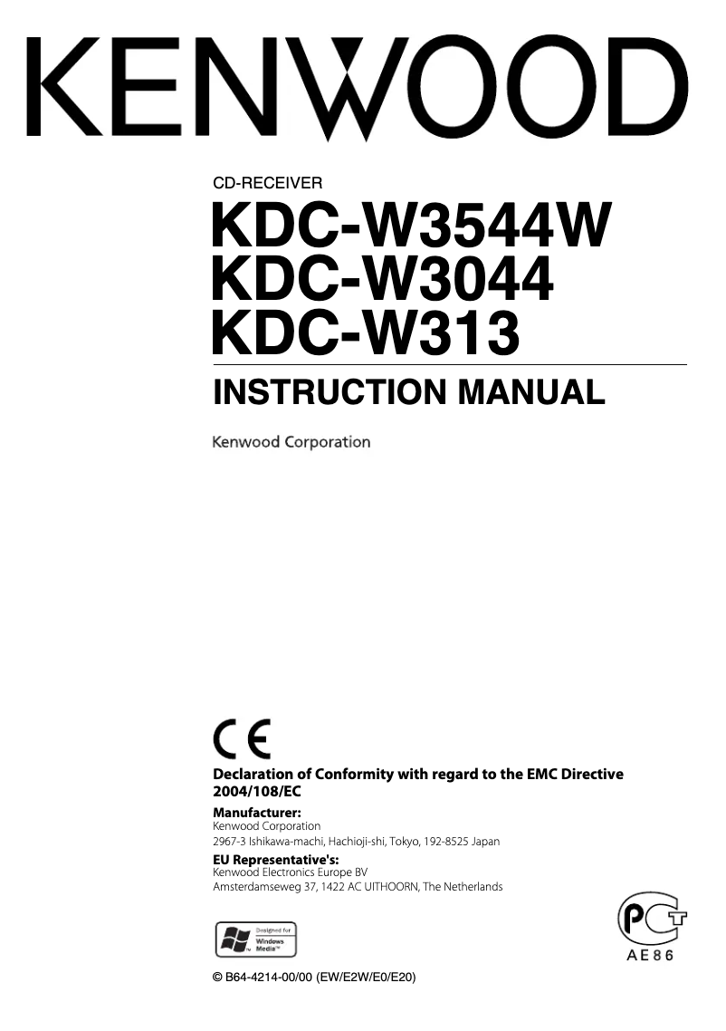 Image de la première page du manuel de l'appareil KDC-W313A