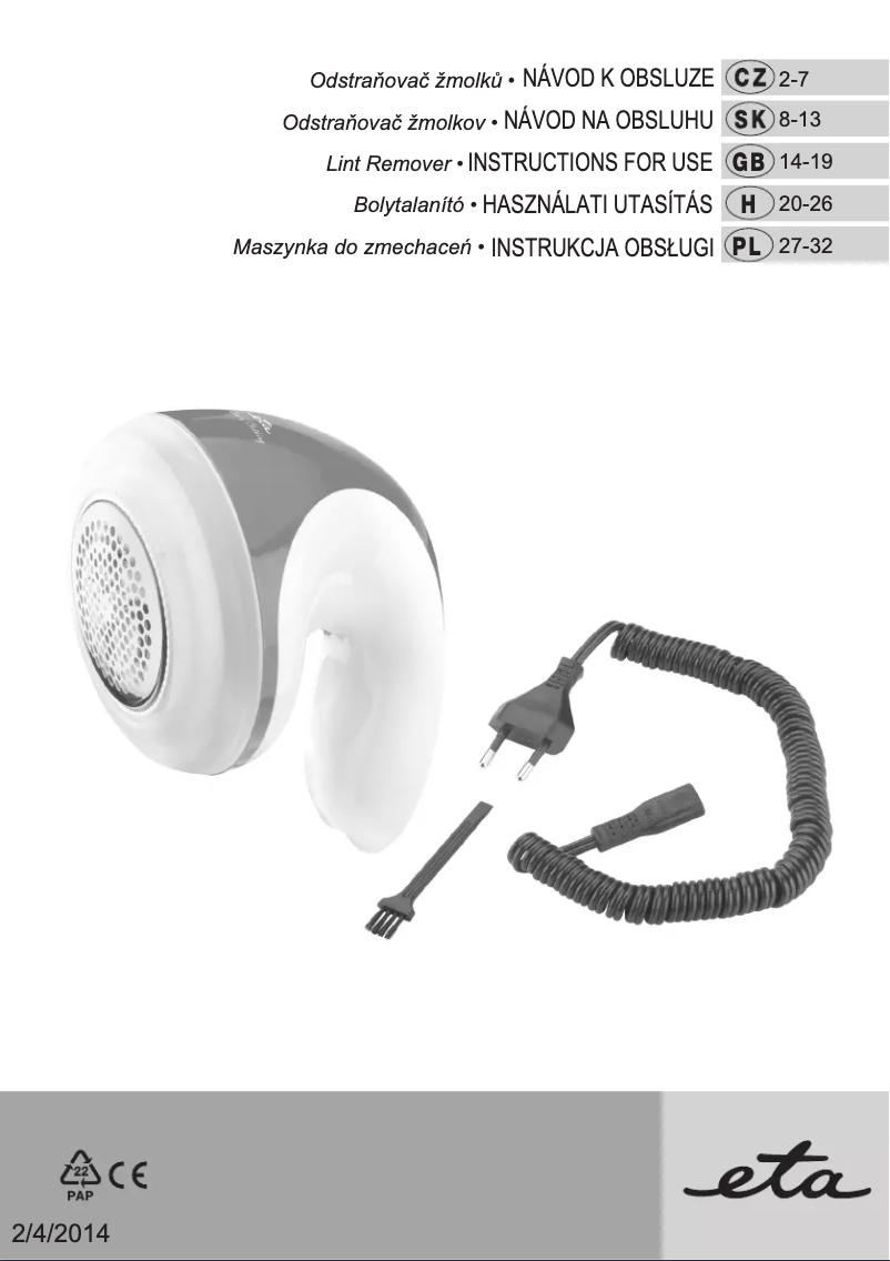 Page 1 de la notice Manuel utilisateur Eta ETA126090000