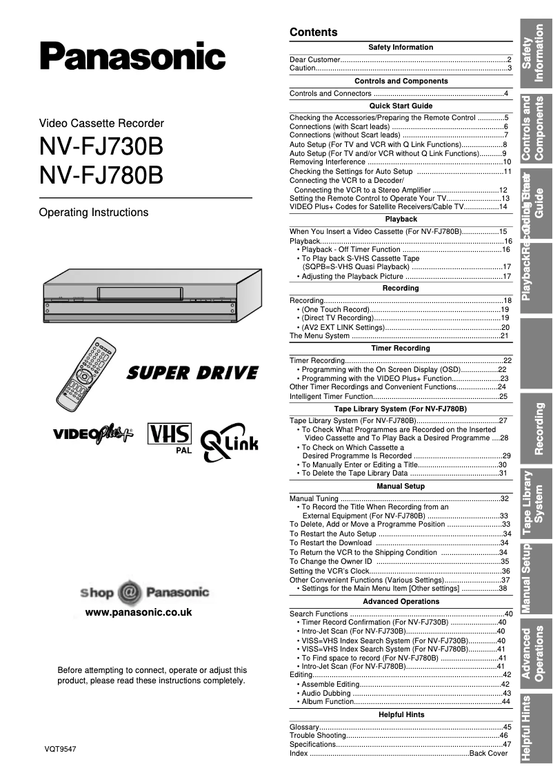 Page 1 of the manual User Manual Panasonic NV-FJ730B