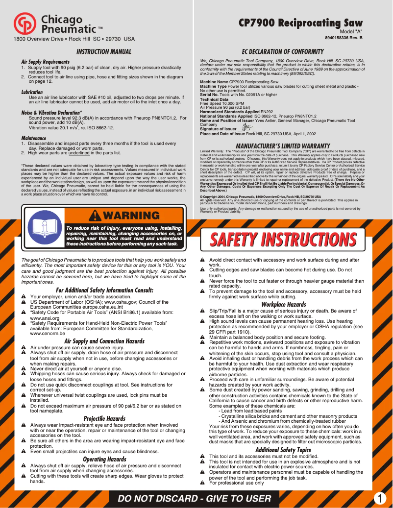 Page 1 de la notice Manuel utilisateur Chicago Pneumatic CP7900
