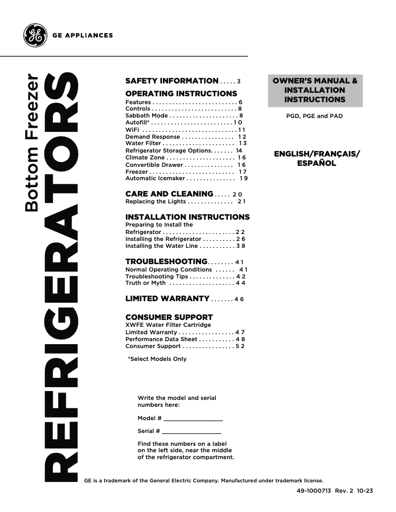 Page n°1 - Guide d'installation GE PGE29BYTFS
