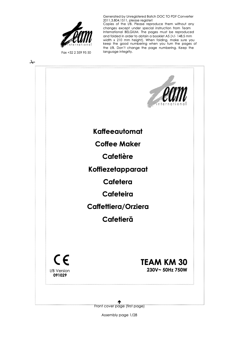 Image de la première page du manuel de l'appareil KM 30