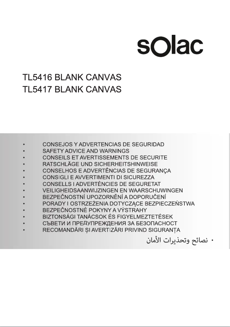 Page n°1 - Instructions de sécurité Solac Blank Canvas TL5417