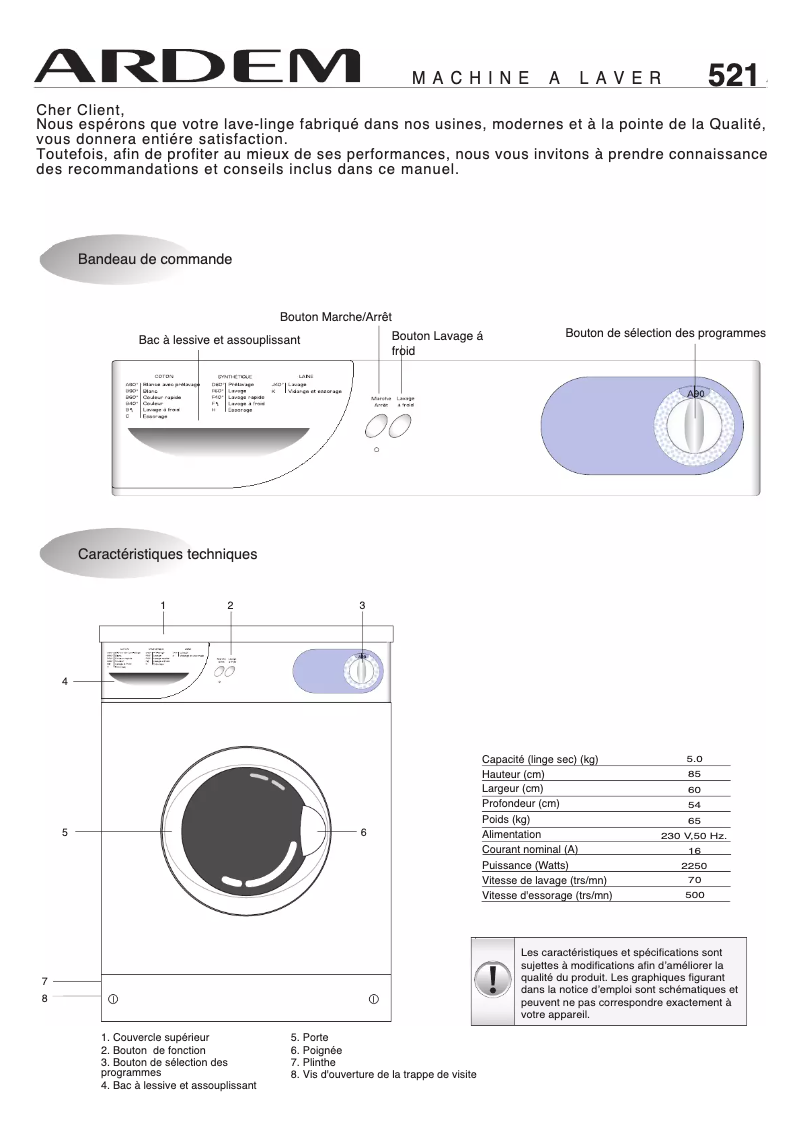 Page n°1 - Manuel utilisateur Ardem 521