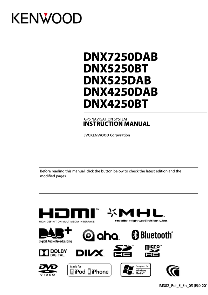 Image de la première page du manuel de l'appareil DNX4250DAB