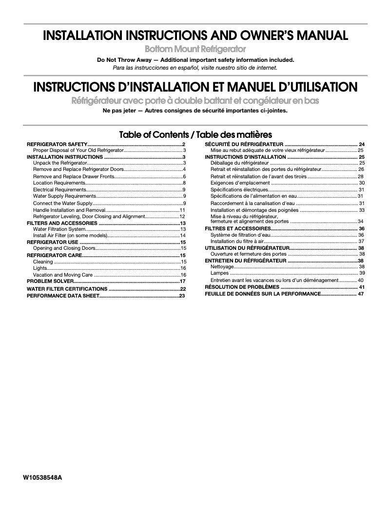 Page n°1 - Guide d'installation JennAir JFX2897DRP