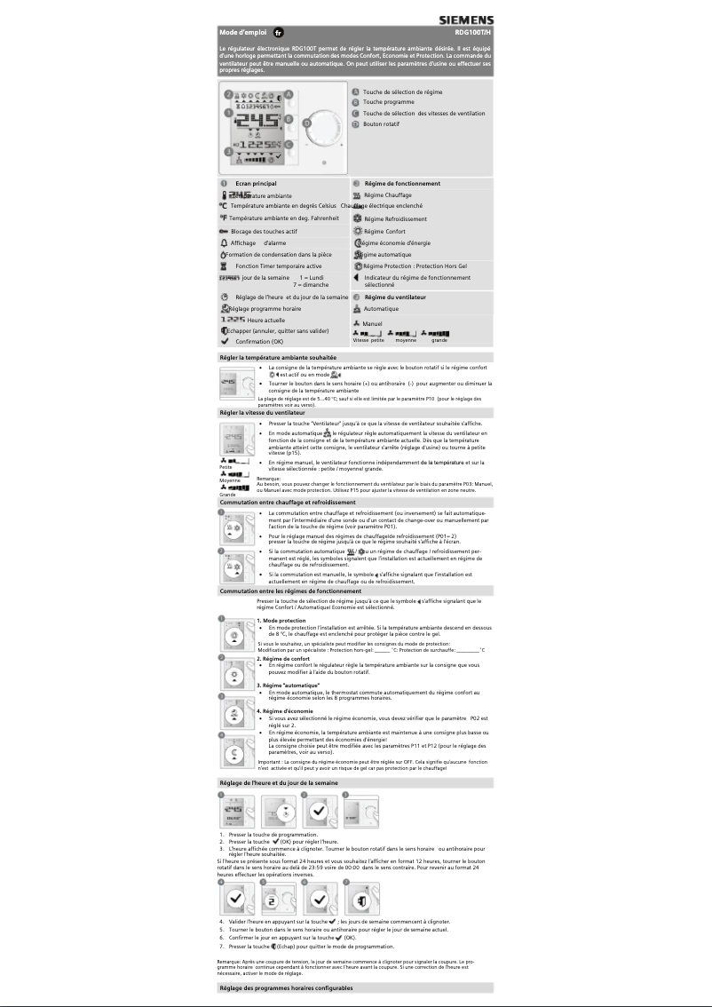 Page 1 de la notice Manuel utilisateur Siemens RDG100H
