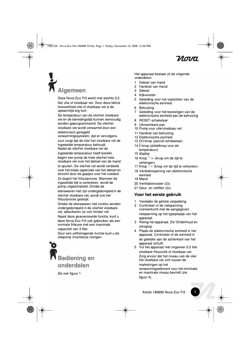 Page n°1 - Manuel utilisateur Nova Eco Frit 180800
