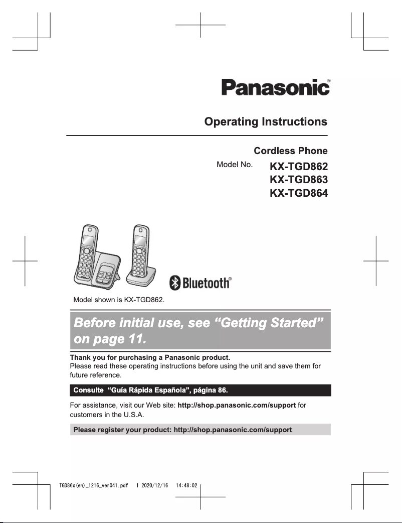 Page 1 de la notice Manuel utilisateur Panasonic KX-TGD862