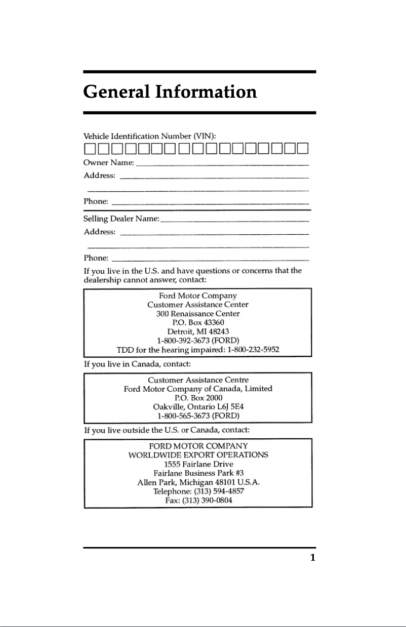 Page 1 de la notice Manuel d'utilisation et d'entretien Ford Contour (1997)