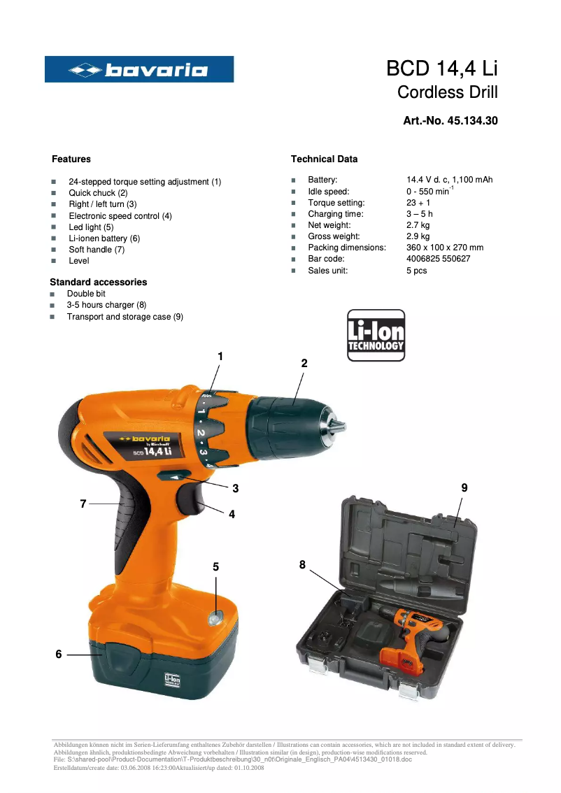 Page n°1 - Manuel utilisateur Bavaria BCD 14,4 Li