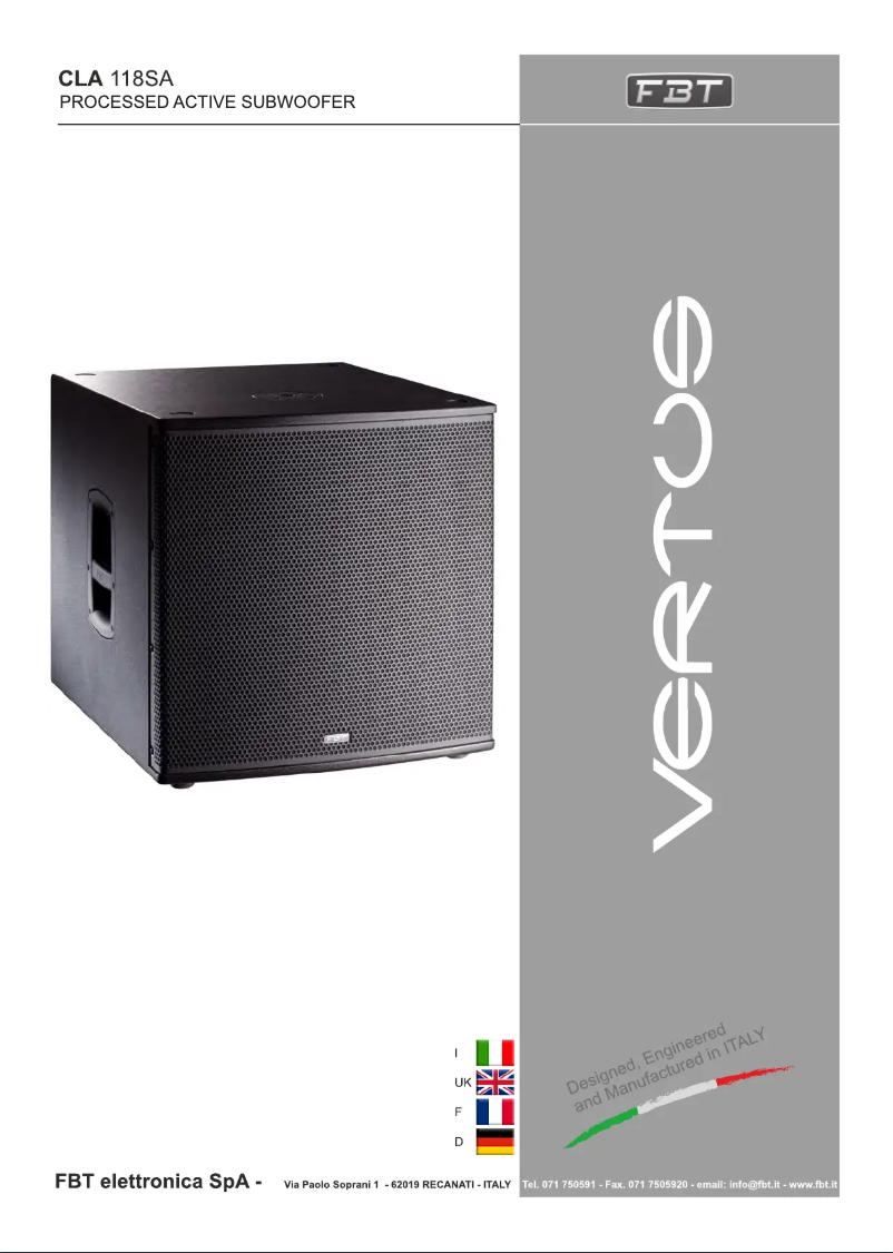 Page n°1 - Manuel utilisateur FBT Vertus CLA 118 SA