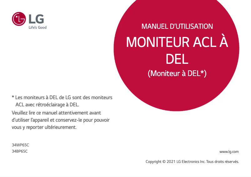 Page 1 de la notice Manuel utilisateur LG 34WP65C