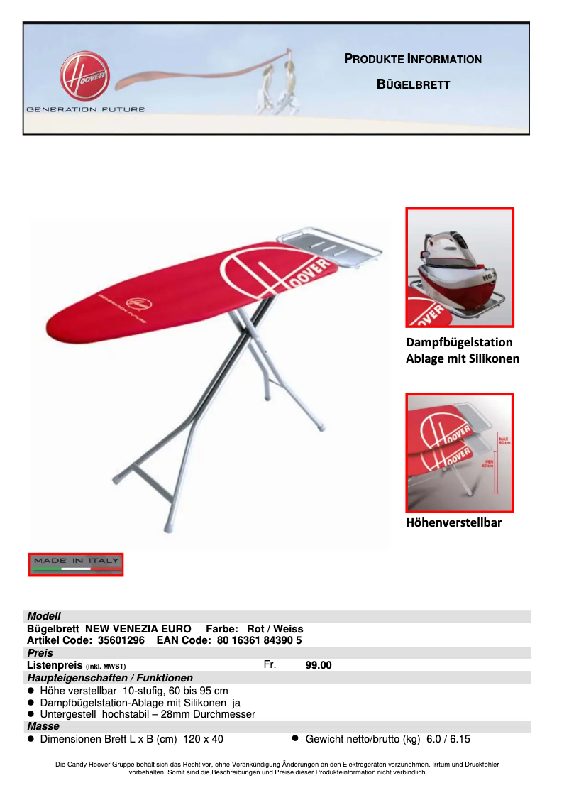 Page n°1 - Manuel utilisateur Hoover New Venezia Euro