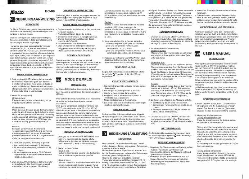 Page 1 de la notice Manuel utilisateur Alecto BC-08