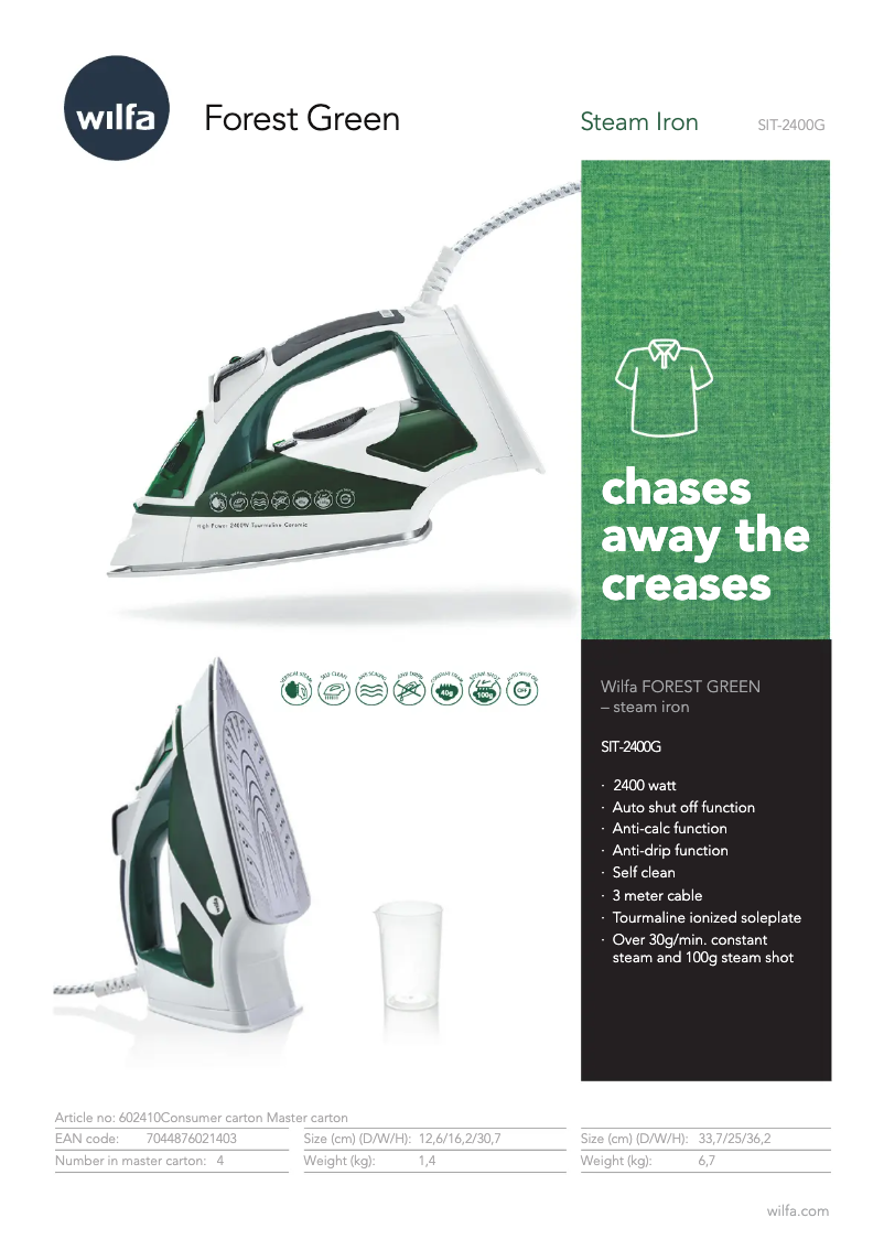 Page 1 de la notice Fiche technique Wilfa Forest Green SIT-2400G