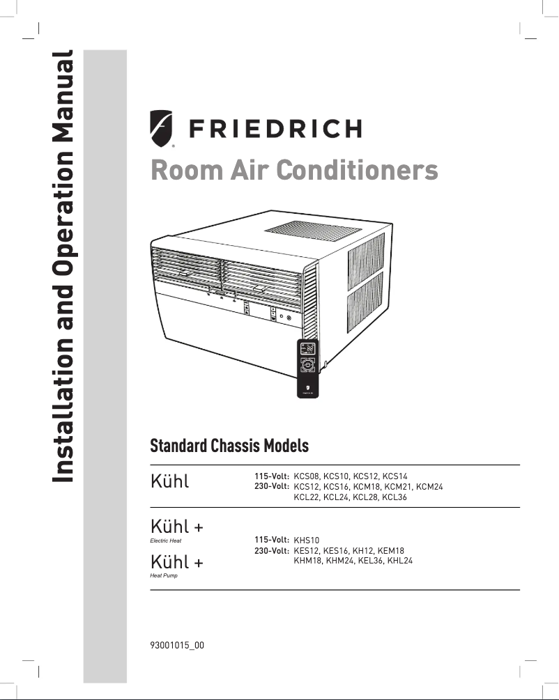 Page 1 de la notice Instructions / montage Friedrich KCS14A10A