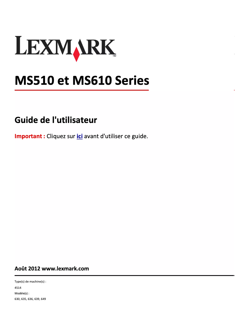 Page 1 de la notice Manuel utilisateur Lexmark MS610dn