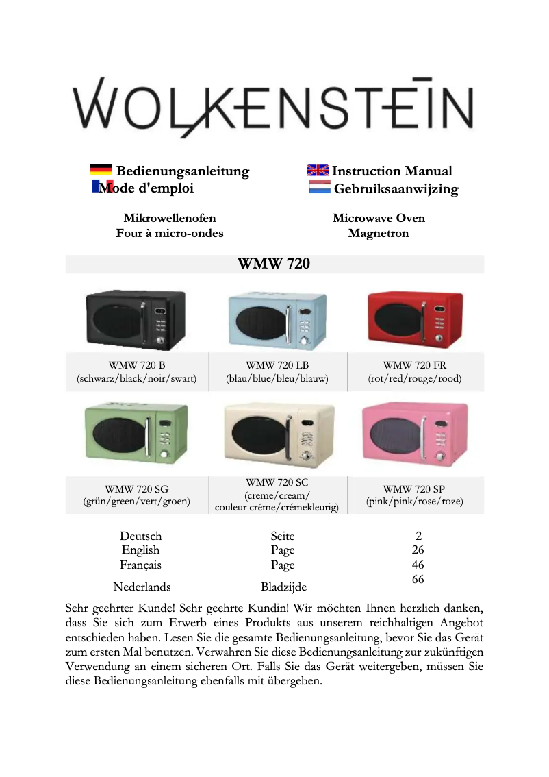 Page n°1 - Manuel utilisateur Wolkenstein WMW720 FR