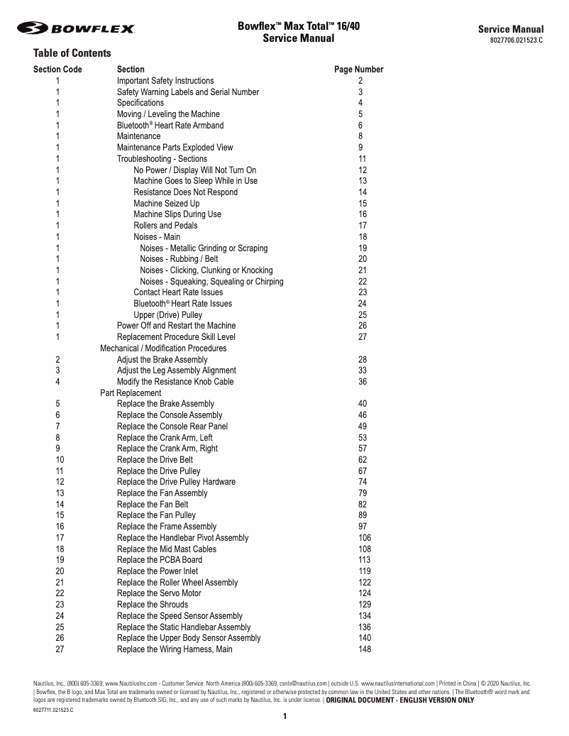 Page n°1 - Manuel utilisateur Bowflex Max Total 40