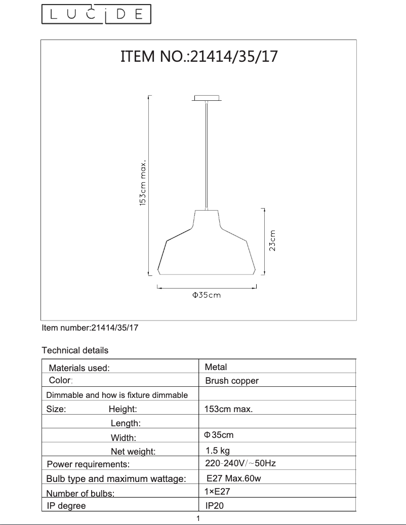 Page n°1 - Manuel utilisateur Lucide Neil 21414/35/17