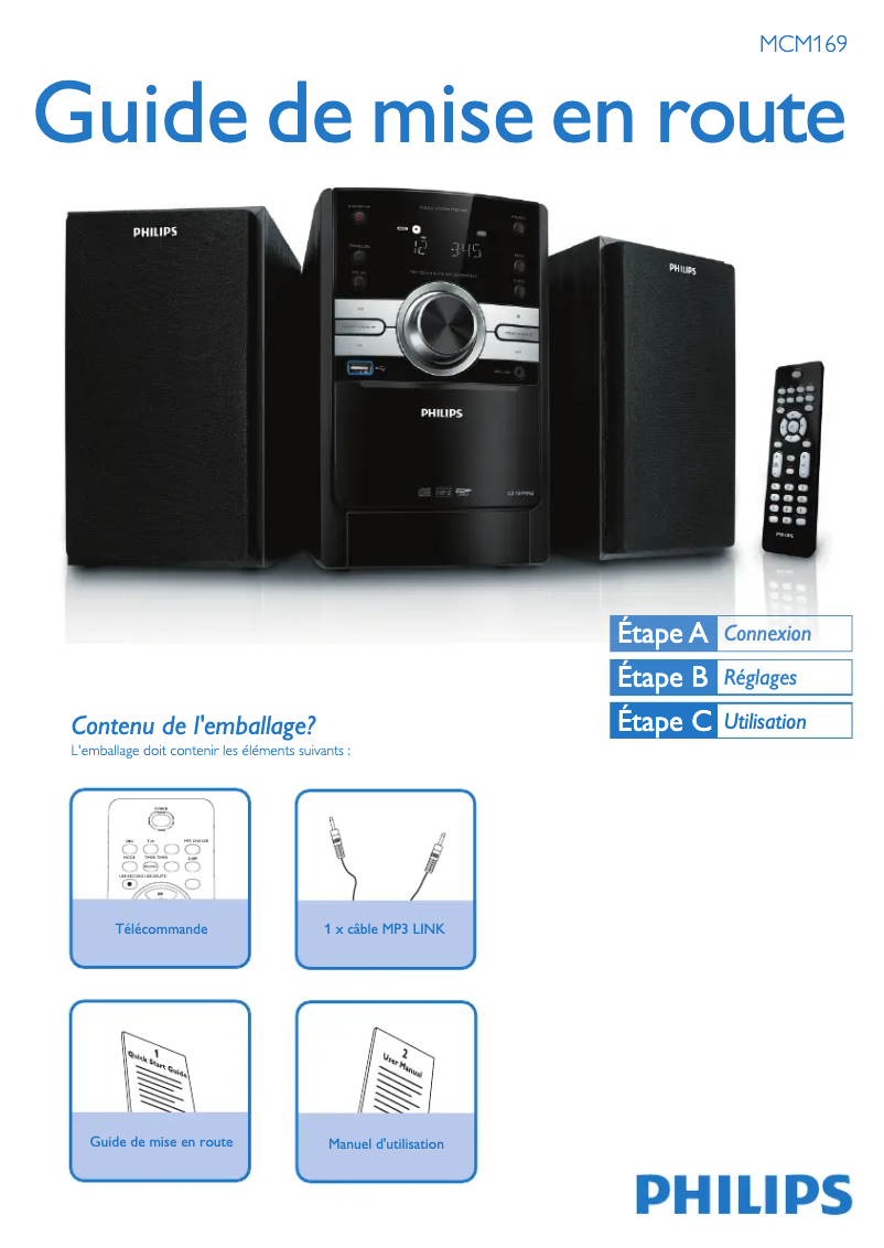 Page n°1 - Guide de démarrage rapide Philips MCM169