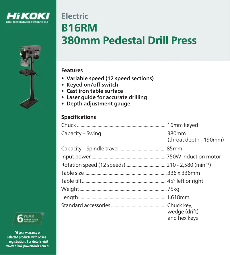 Page n°1 - Fiche technique HiKOKI B16RM
