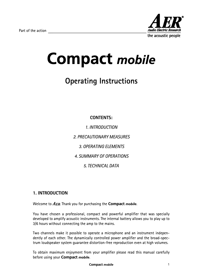 Page 1 de la notice Manuel utilisateur AER Compact Mobile 2