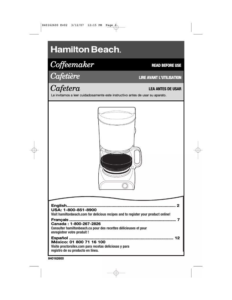 Page n°1 - Manuel utilisateur Hamilton Beach Aroma Express 48131
