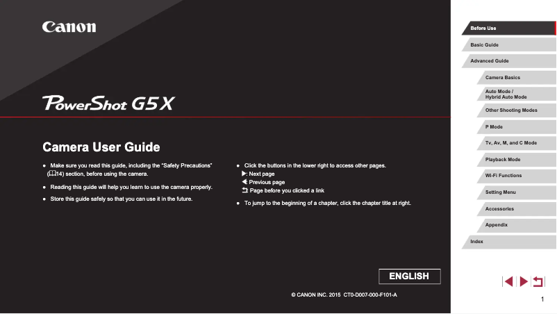 Page 1 de la notice Manuel utilisateur Canon Powershot G5X