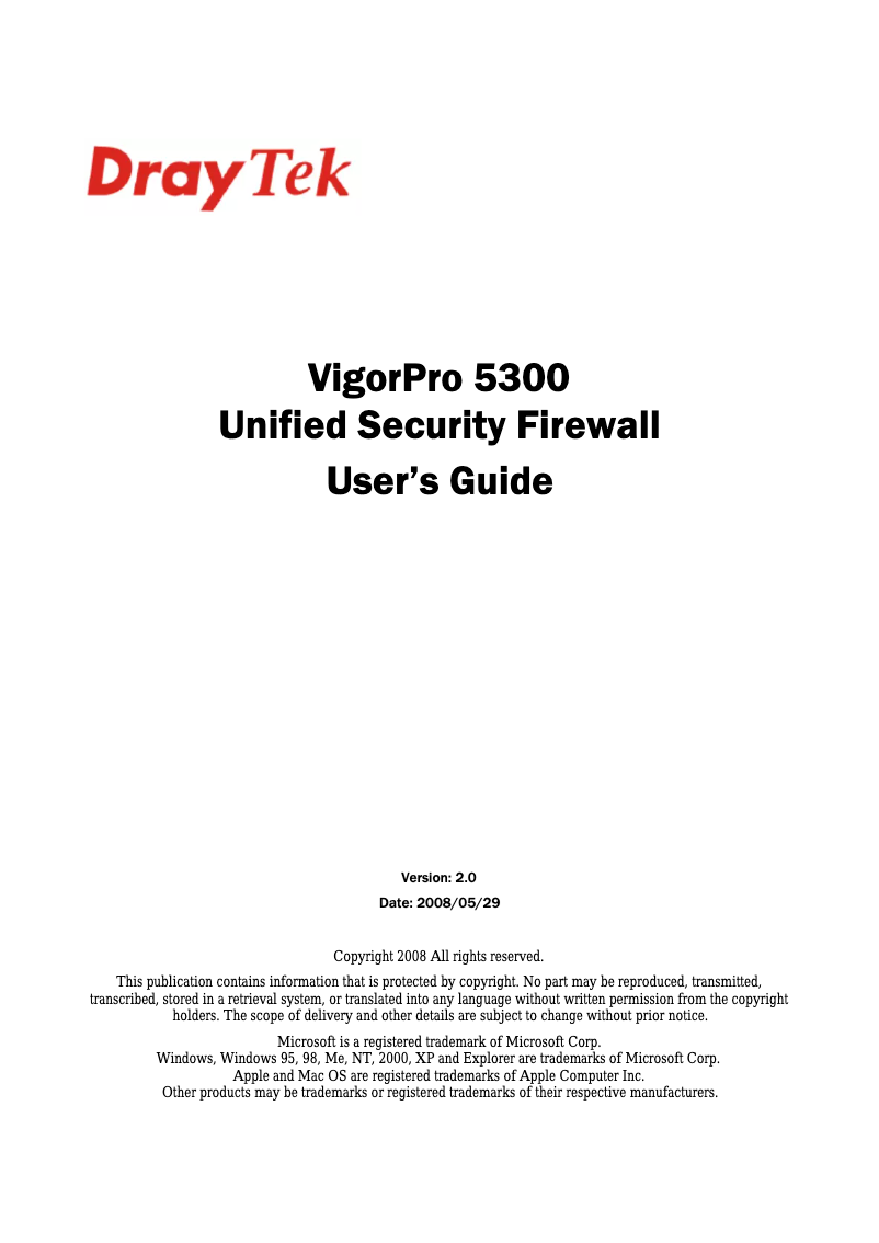 Page n°1 - Manuel utilisateur Draytek VigorPro 5300Vn
