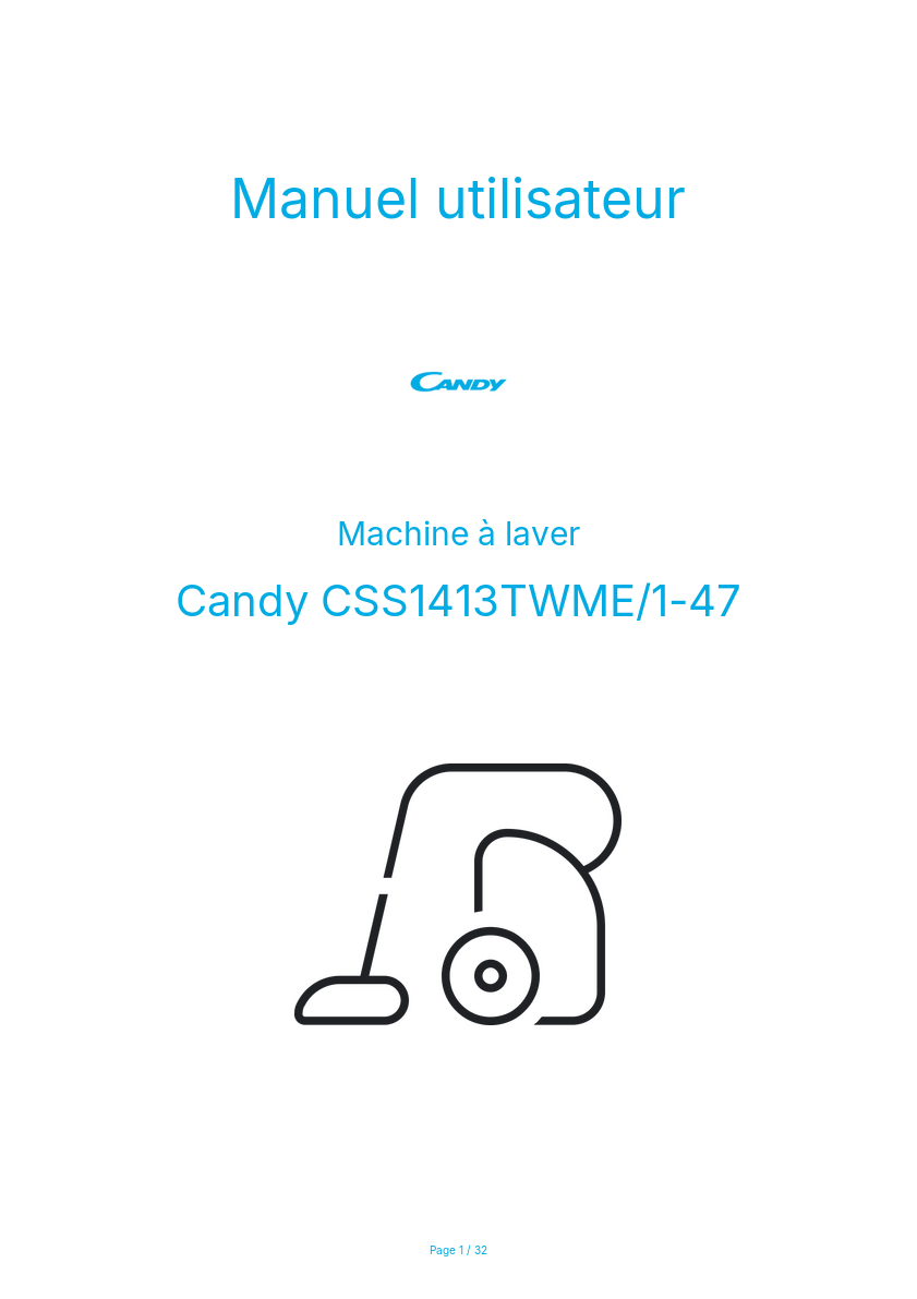 Page n°1 - Manuel utilisateur Candy CSS1413TWME/1-47