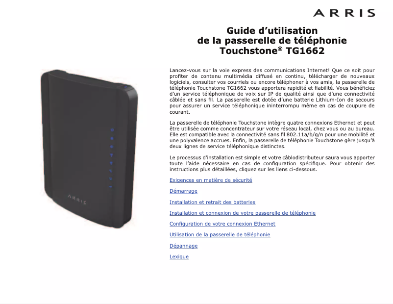 Image de la première page du manuel de l'appareil Touchstone TG1662G