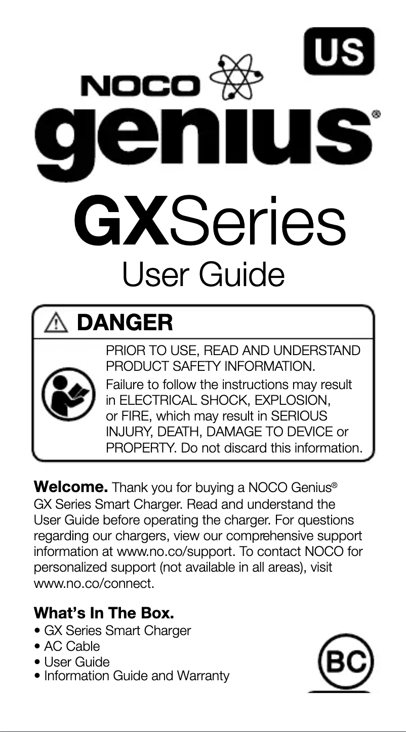 Page 1 de la notice Manuel utilisateur NOCO Genius GX3626